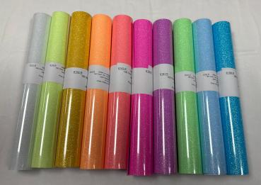 Flexfolie Glitter Set Neon 10 Farben 30x50cm Rolle