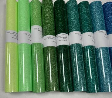 Flexfolie Glitter Set grün töne 9 Farben 30x50cm Rolle