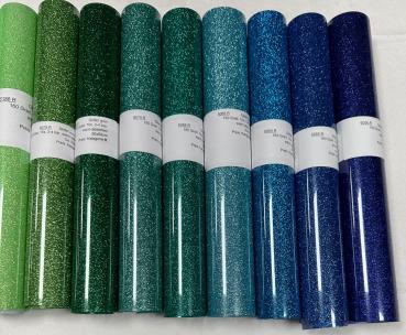 Flexfolie Glitter Set blau töne 9 Farben 30x50cm Rolle