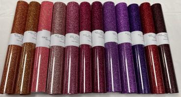 Flexfolie Glitter Set Rot-pink töne 12 Farben 30x50cm Rolle