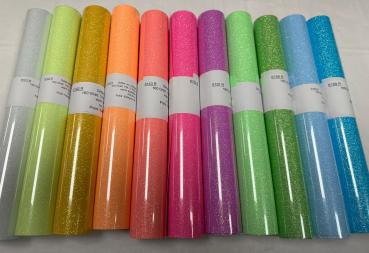 Flexfolie Glitter Set Neon 11 Farben 30x50cm Rolle