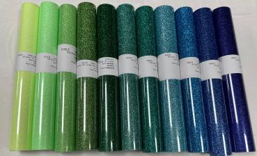 Flexfolie Glitter Set blau-grün töne 11 Farben 30x50cm Rolle